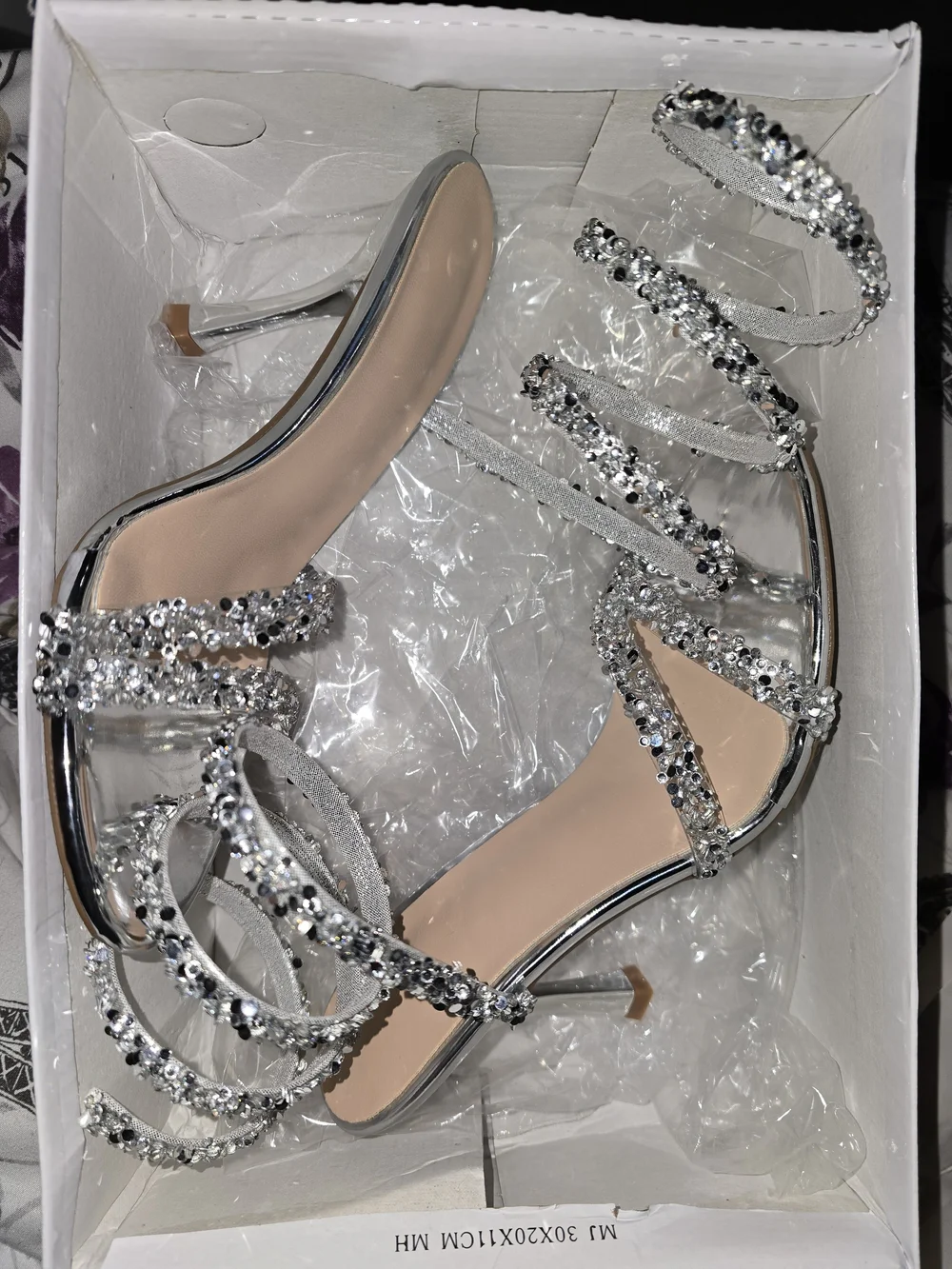 Women’s Silver Rhinestone Strappy High Heel Sandals